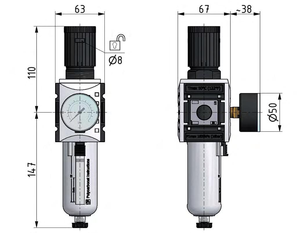 Filter-Regelaar G3/8'' 4500l/min 0.1-2.0bar/1-29psi Futura 2