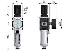 Filter-Regelaar G1/4'' 2000l/min 0.1-2.0bar/1-29psi Futura 1