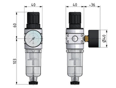 Filter-Regelaar G1/4'' 1450l/min 0,1-3,0bar/1-44psi 40 mm Manometer Multifix 0