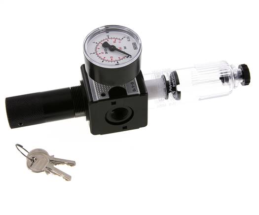 Filter-Regulator G3/8'' 1600l/min 0.1-3.0bar/1-44psi Semi-Auto Cilinderslot Polycarbonaat Multifix 1