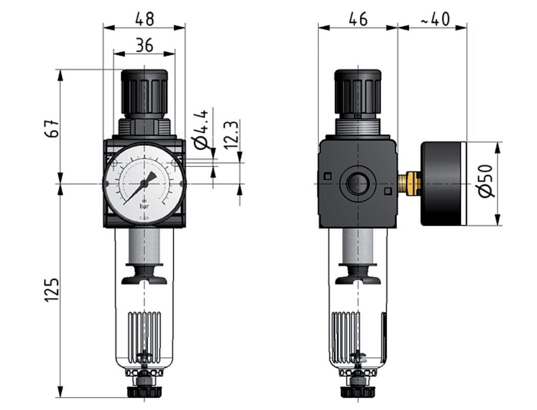 Filter-Regulator G3/8'' 1600l/min 0.5-10.0bar/7-145psi Auto Beschermende Kooi Polycarbonaat Multifix 1