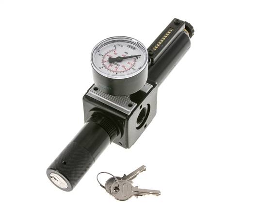 Filter-Regulator G3/8'' 1600l/min 0.5-16.0bar/7-232psi Semi-Auto Cilinderslot Metaal Multifix 1