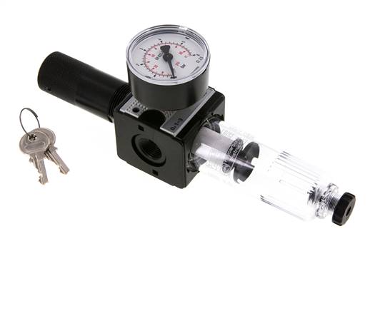 Filter-Regulator G3/8'' 1600l/min 0.1-3.0bar/1-44psi Semi-Auto Cilinderslot Polycarbonaat Multifix 1
