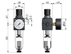 Filter-Regelaar G1/4'' 1600l/min 0.5-16.0bar/7-232psi Multifix 1