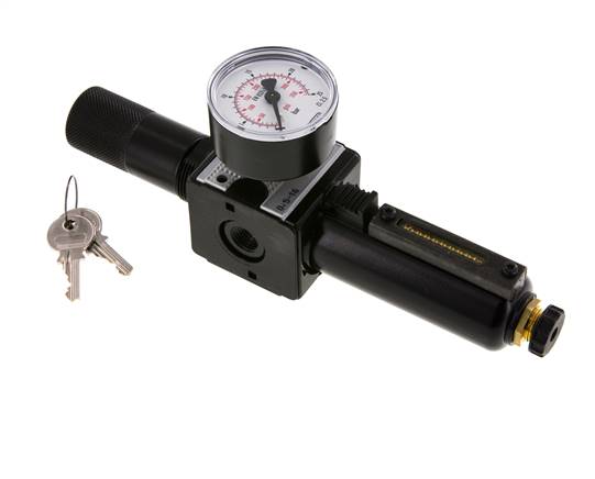 Filter-Regelaar G1/4'' 1600l/min 0.5-16.0bar/7-232psi Cilinderlock Multifix 1