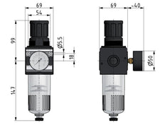 Filter-Regulator G3/4'' 6700l/min 0.5-16.0bar/7-232psi Semi-Auto Cilinderslot E-11 Polycarbonaat Multifix 2