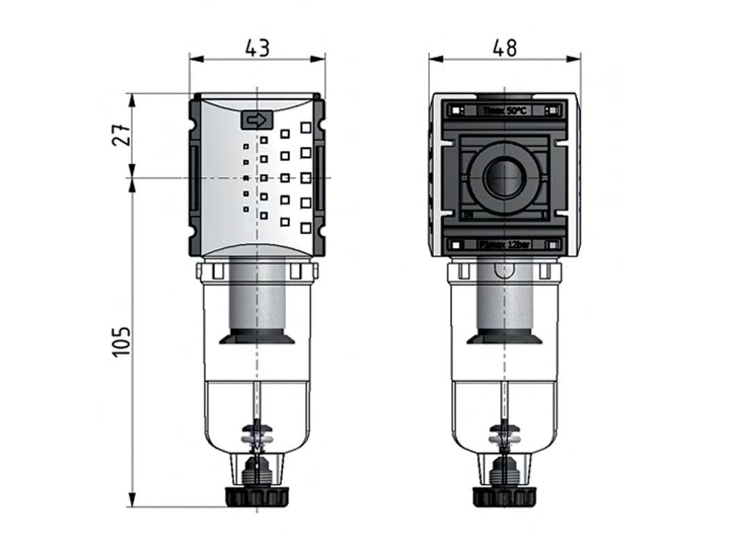 Filter 5microns G1/4'' 1000l/min Semi-Auto Polycarbonaat Futura 0