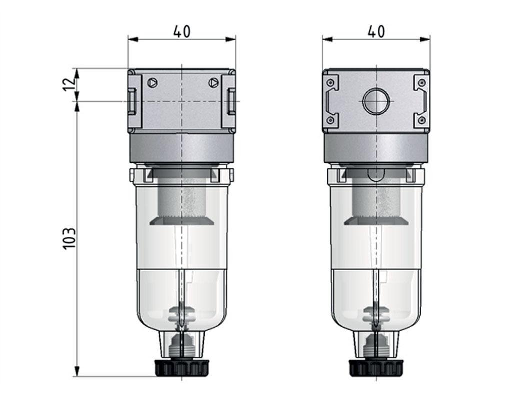 Filter 5microns G1/8'' 1000l/min Semi-Auto Beschermende Kooi Polycarbonaat Multifix 0