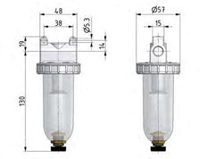 Filter 5microns G3/8'' 800l/min Semi-Auto Polycarbonaat Standaard 1