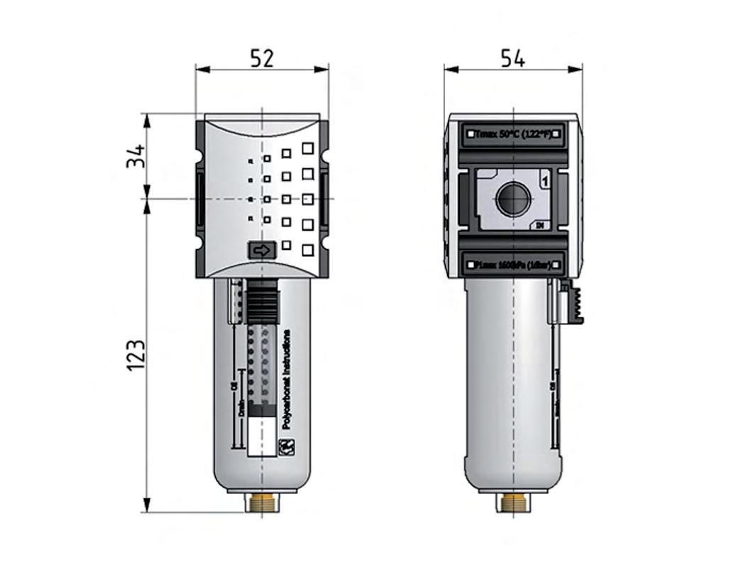 Actief koolstoffilter G3/8'' 470l/min zonder afvoer Polycarbonaat Futura 1