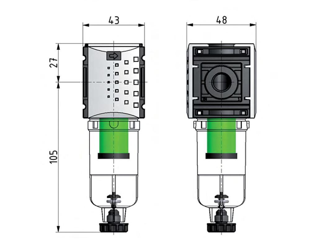 Voorfilter 0,3 micron G1/4'' 140l/min Semi-Auto Polycarbonaat Futura 0