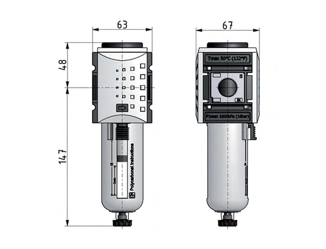 Microfilter 0.01micron G3/8'' 450l/min Semi-Auto Polycarbonaat Futura 2