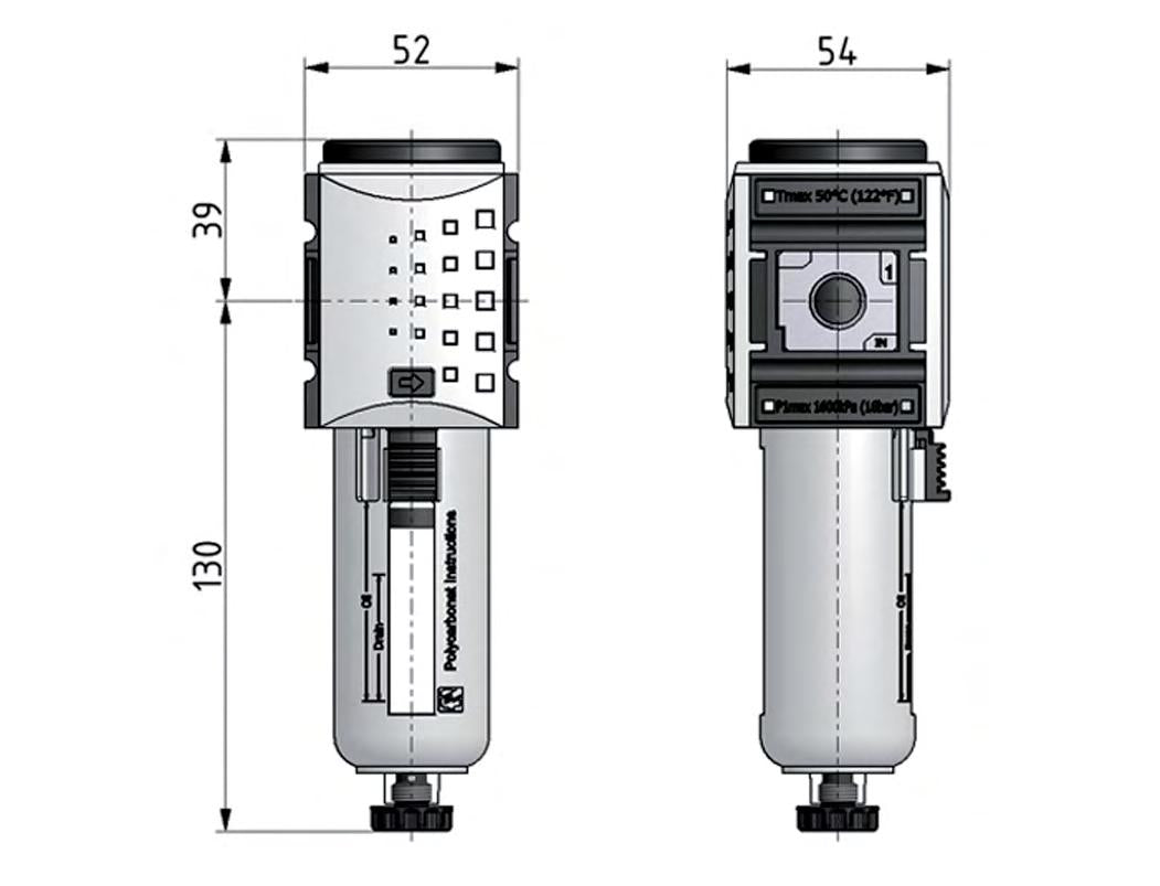 Microfilter 0.01micron G1/4'' 350l/min Auto (Gesloten zonder druk) Polycarbonaat Futura 1