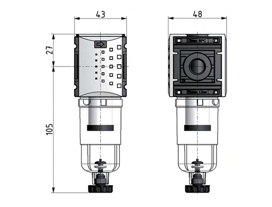 Microfilter 0.01micron G1/4'' 190l/min Auto (Gesloten zonder druk) Polycarbonaat Futura 0