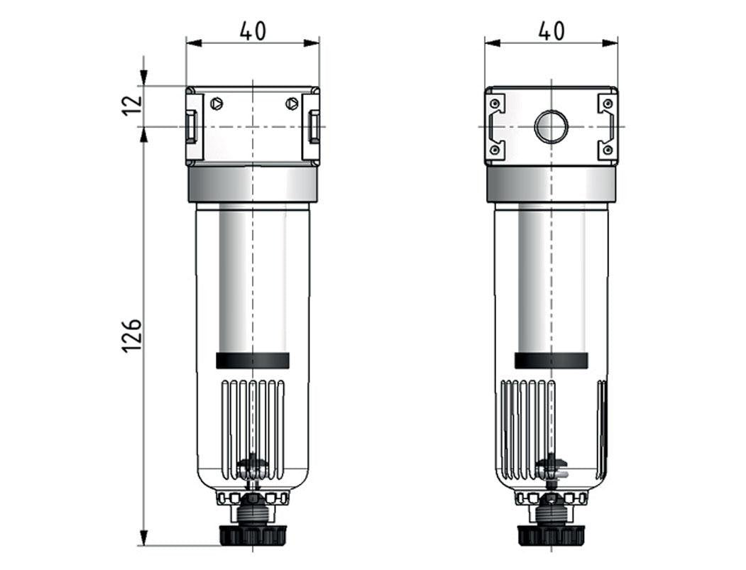 Voorfilter 0.3micron G1/4'' 160l/min Semi-Auto Polycarbonaat Multifix 0