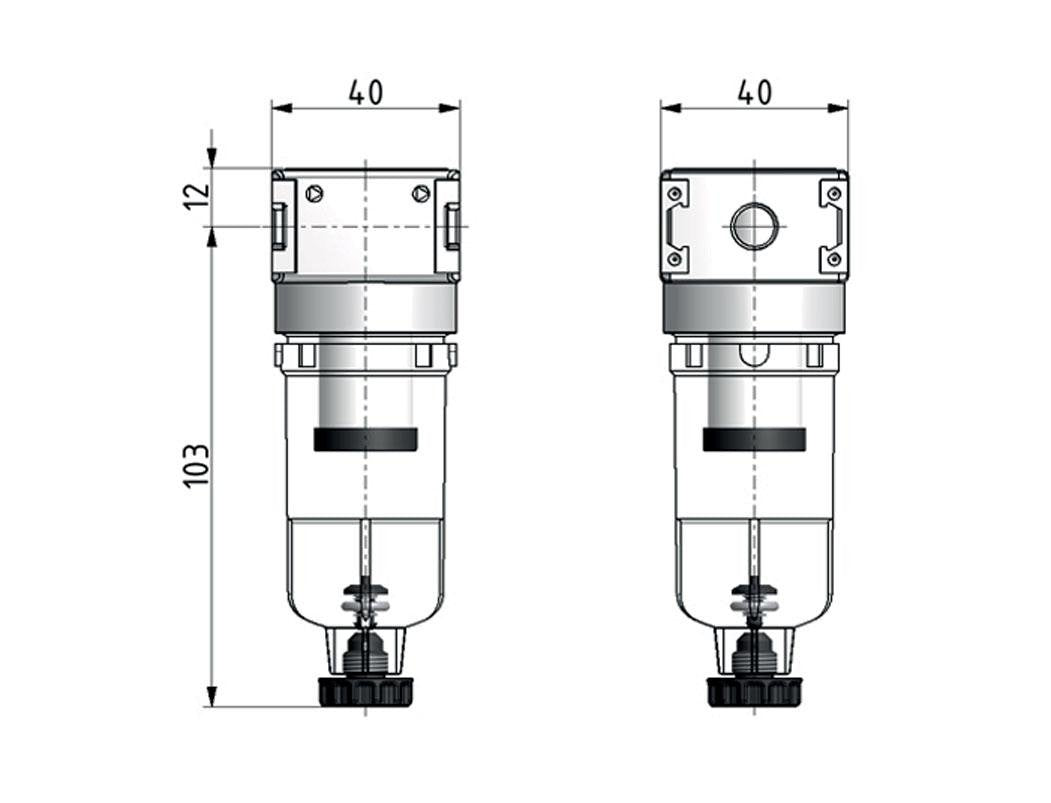 Voorfilter 0.3micron G1/8'' 130l/min Semi-Auto Polycarbonaat Multifix 0