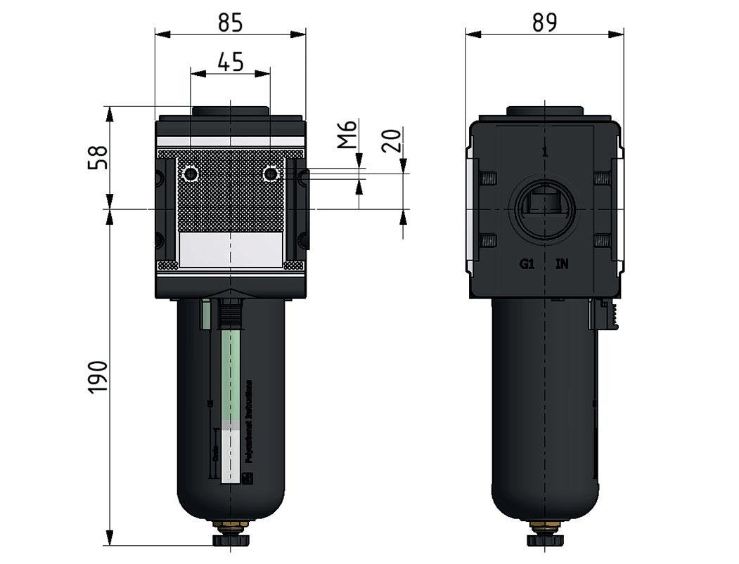 Microfilter 0.01micron G3/4'' 1500l/min Semi-Auto Beschermende Kooi Polycarbonaat Multifix 4