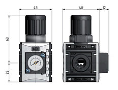 Drukregelaar G1/4'' 1000l/min 0.5-8.0bar/7-116psi PA 40 mm Manometer Futura 0