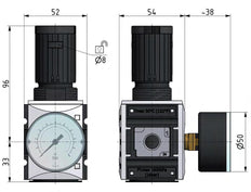 Precisiedrukregelaar voor spruitstukassemblage G1/4''&3/8'' 2500l/min 0.2-4.0bar/3-58psi PA Futura 1