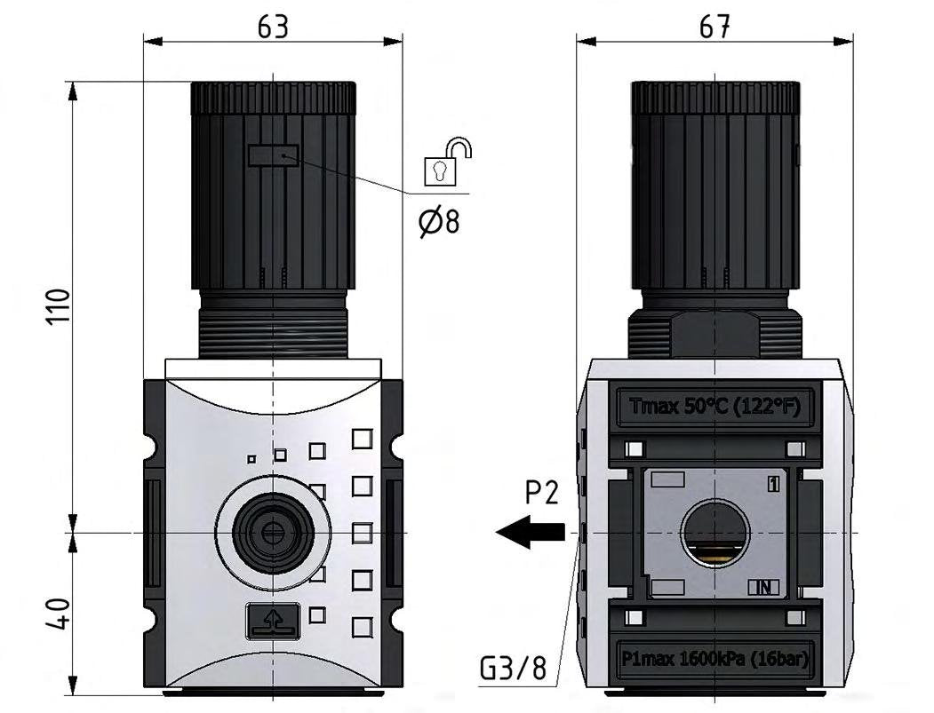 Drukregelaar voor Verdeelblok G1/2'' en 3/8'' 5200l/min 0,5-8,0bar/7-116psi Futura 2