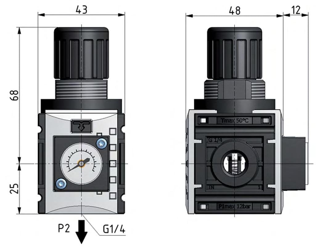 Drukregelaar voor Verdeelblok G1/4'' 1000l/min 0,5-10,0bar/7-145psi 40 mm Manometer Futura 0