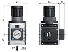 Drukregelaar voor Verdeelblok G1/4'' 1000l/min 0,5-10,0bar/7-145psi 40 mm Manometer Futura 0