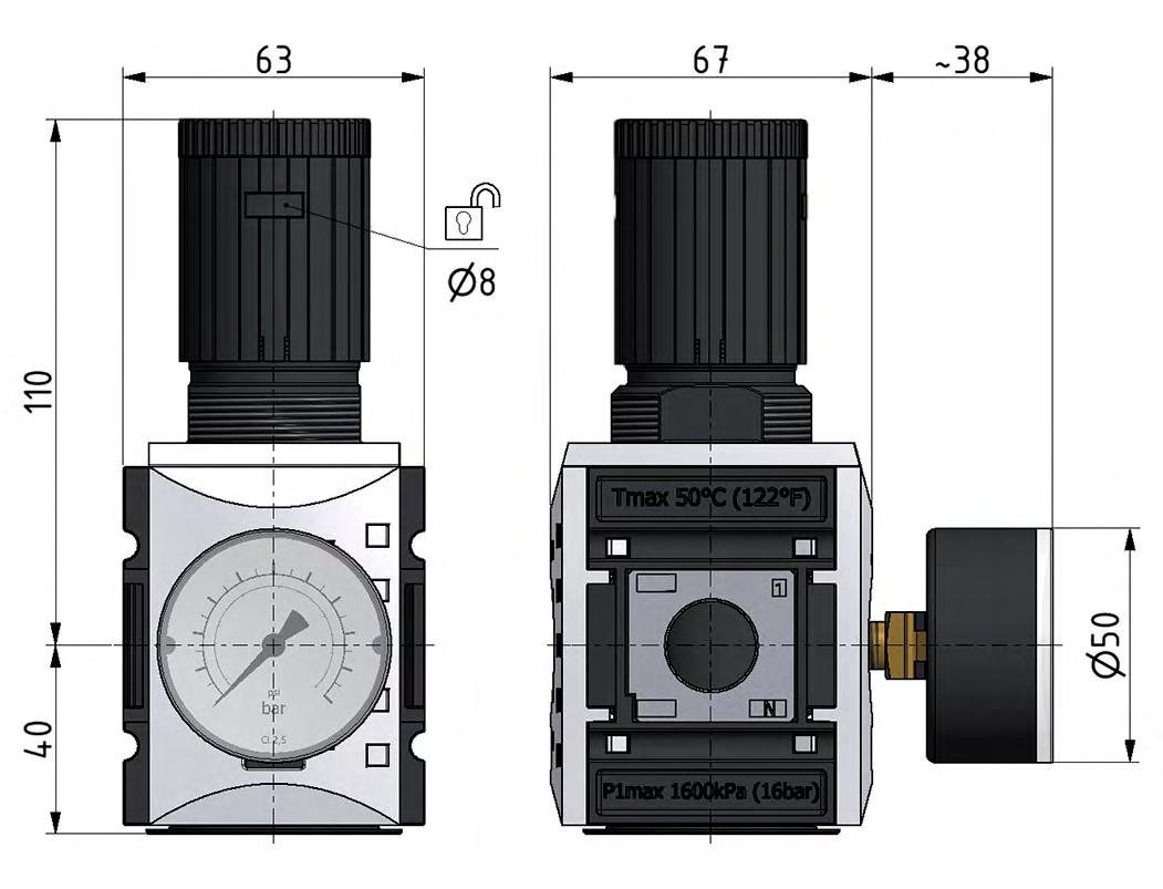 Precisie Drukregelaar G3/8'' 4500l/min 0.1-2.0bar/1-29psi PA Futura 2