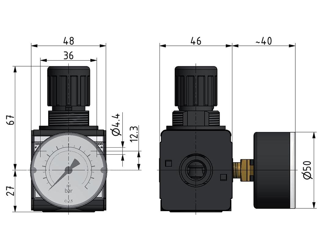 Drukregelaar G3/8'' 2100l/min 0.2-6.0bar/3-87psi Cilinderlock Multifix 1