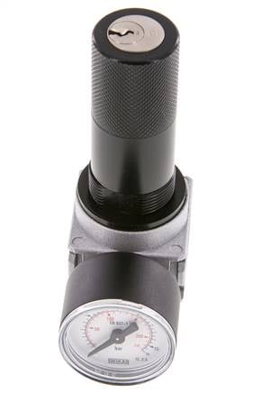 Drukregelaar G1/4'' 1450l/min 0.5-10.0bar/7-145psi Zinkspuitgietwerk 40 mm Manometer Cilinderslot Multifix 0