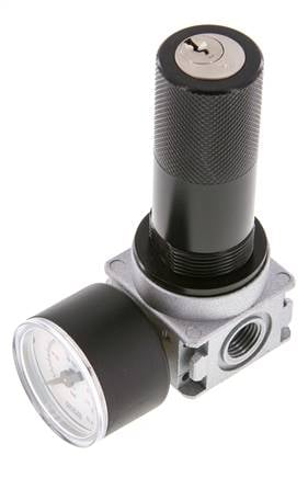 Drukregelaar G1/4'' 1450l/min 0.5-10.0bar/7-145psi Zinkspuitgietwerk 40 mm Manometer Cilinderslot Multifix 0