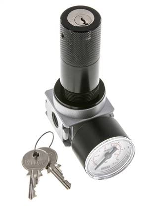 Drukregelaar voor Manifold Assemblage G1/4'' 1450l/min 0.1-3.0bar/1-44psi Zink Spuitgietwerk 40 mm Manometer Cilinderslot Multifix 0