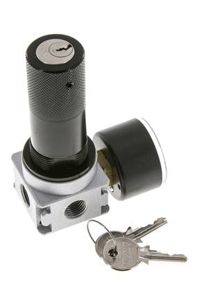 Drukregelaar voor Manifold Assemblage G1/4'' 1450l/min 0.1-3.0bar/1-44psi Zink Spuitgietwerk 40 mm Manometer Cilinderslot Multifix 0