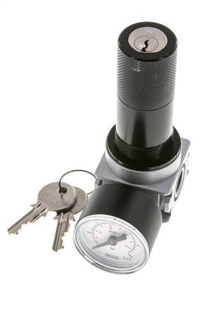 Drukregelaar voor Manifold Assemblage G1/4'' 1450l/min 0.1-3.0bar/1-44psi Zink Spuitgietwerk 40 mm Manometer Cilinderslot Multifix 0