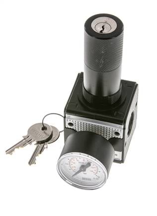 Drukregelaar voor Manifold Assemblage G1/4'' 2250l/min 0.2-6.0bar/3-87psi Zink Spuitgiet 40 mm Manometer Cilinderslot Multifix 1
