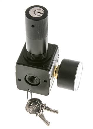 Drukregelaar voor Manifold Assemblage G1/4'' 2250l/min 0.2-6.0bar/3-87psi Zink Spuitgiet 40 mm Manometer Cilinderslot Multifix 1