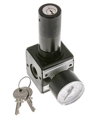 Drukregelaar voor Manifold Assemblage G1/4'' 2250l/min 0.2-6.0bar/3-87psi Zink Spuitgiet 40 mm Manometer Cilinderslot Multifix 1