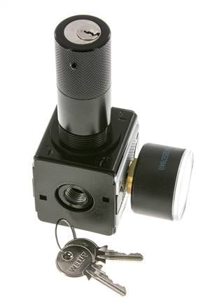 Drukregelaar voor Manifold Assemblage G1/4'' 2250l/min 0.5-10.0bar/7-145psi Zink Spuitgiet 40 mm Manometer Cilinderslot Multifix 1