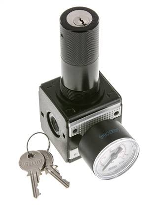 Drukregelaar voor Manifold Assemblage G1/4'' 2250l/min 0.5-10.0bar/7-145psi Zink Spuitgiet 40 mm Manometer Cilinderslot Multifix 1