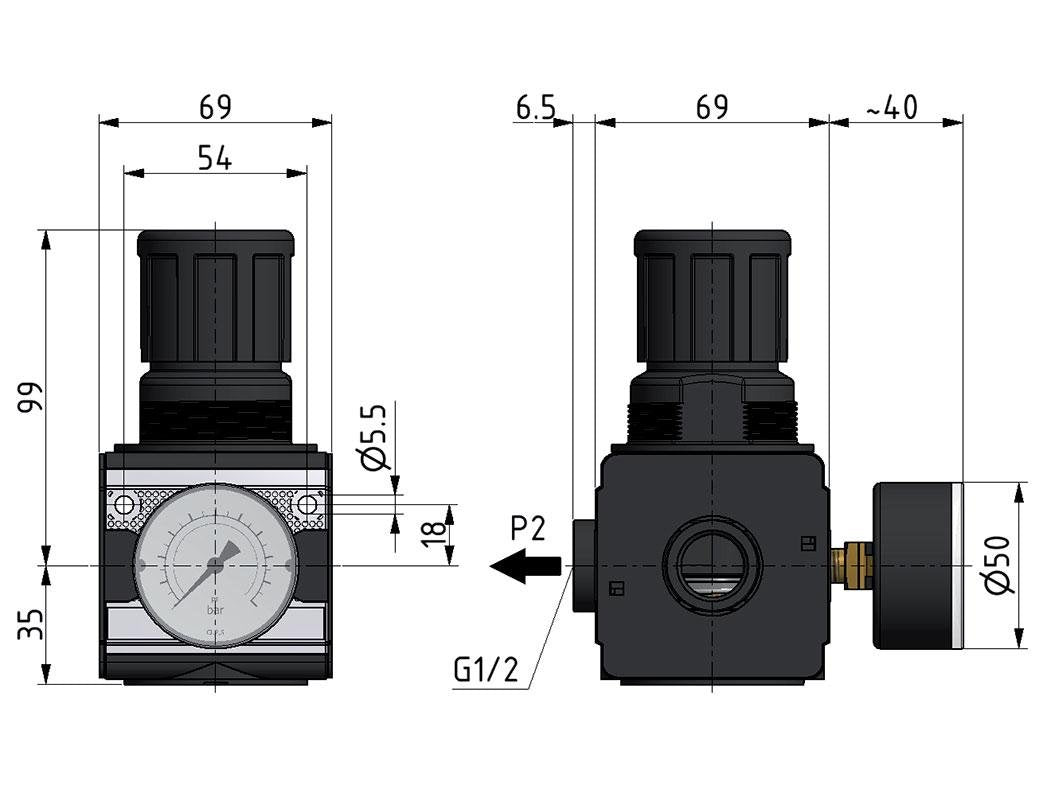 Drukregelaar voor Manifold Assemblage G1/2'' 8500l/min 0.5-10.0bar/7-145psi Zinkspuitgiet Multifix 2