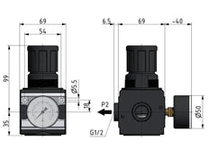 Drukregelaar voor Manifold Assemblage G1/2'' 8500l/min 0.1-3.0bar/1-44psi Zinkspuitgiet Multifix 2