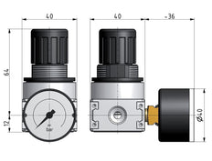 Drukregelaar G1/4'' 700l/min 0,1-3,0bar/1-44psi 40 mm Manometer Cilinderlock Multifix 0