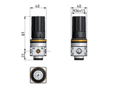 Drukregelaar G1/4'' 1450l/min 0.2-6.0bar/3-87psi Zinkspuitgietknop met Manometer Multifix 0
