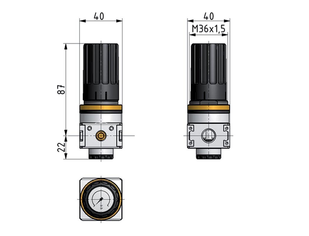 Drukregelaar G1/4'' 1450l/min 0.2-6.0bar/3-87psi Zinkspuitgietknop met Manometer Multifix 0