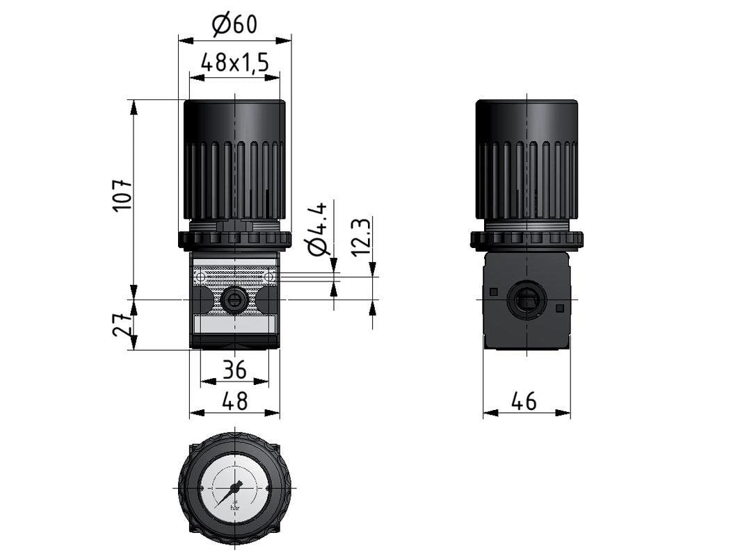 Drukregelaar G1/4'' 2100l/min 0.2-6.0bar/3-87psi Zinkspuitgietknop met Manometer Multifix 1
