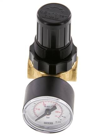 Drukregelaar G1/4'' 330l/min 0.5-10.0bar/7-145psi Lucht Water Messing Standaard 0