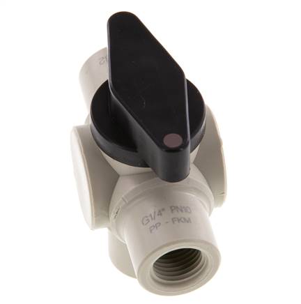 PP 3-weg Kogelkraan G 1/4'' FKM Vacuüm