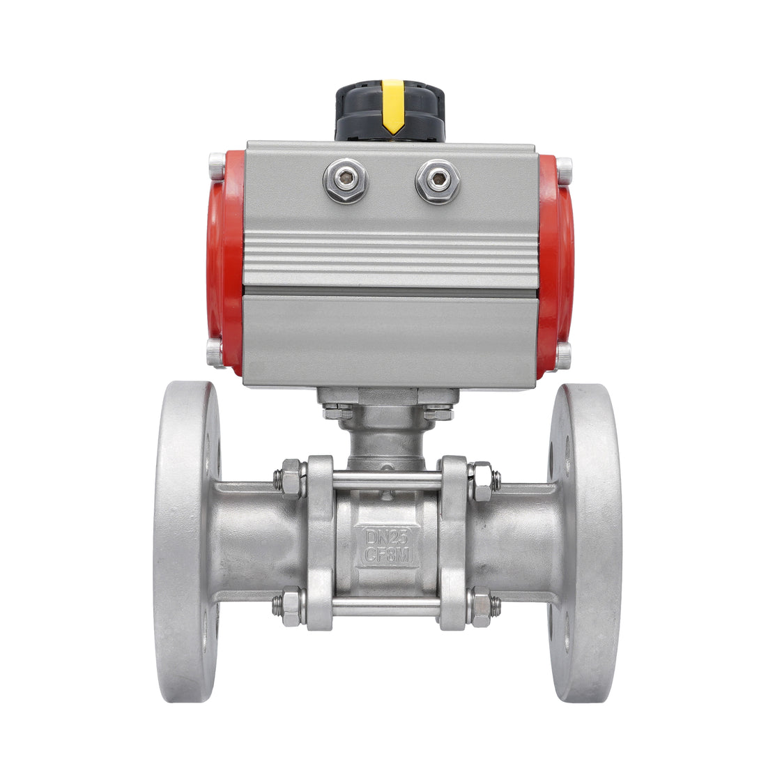 DN15 PN40 3-Delig 2-Weg Pneumatische RVS Geflensd Kogelkraan Dubbelwerkend