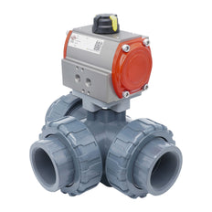 3-Weg Pneumatische Kogelkraan 63 mm T-Boring PVC Dubbelwerkend