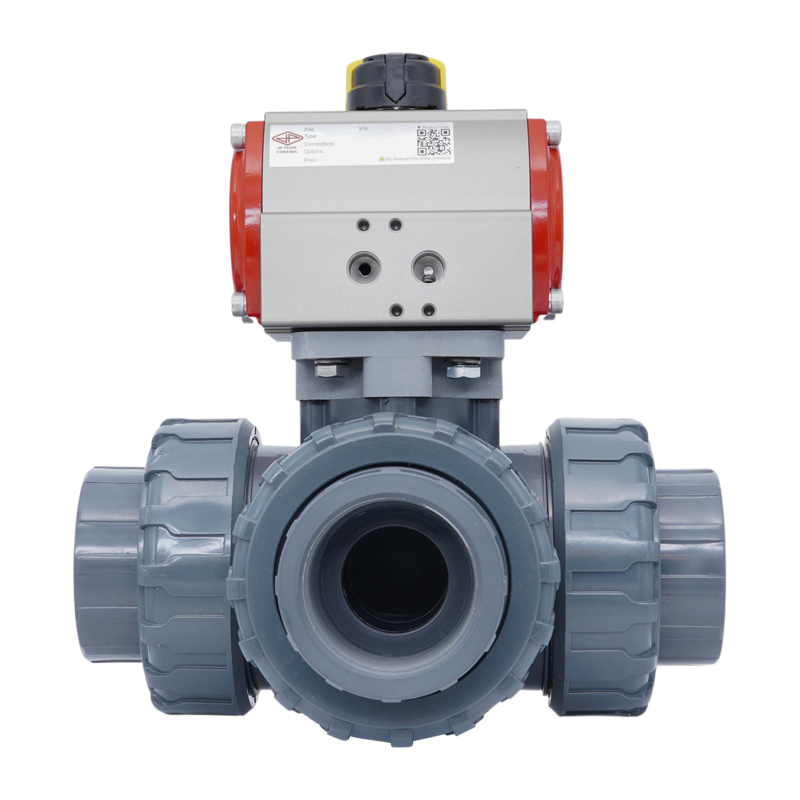 3-Weg Pneumatische Kogelkraan 63 mm T-Boring PVC Dubbelwerkend