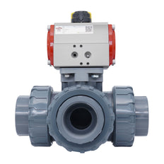 3-Weg Pneumatische Kogelkraan 63 mm T-Boring PVC Dubbelwerkend
